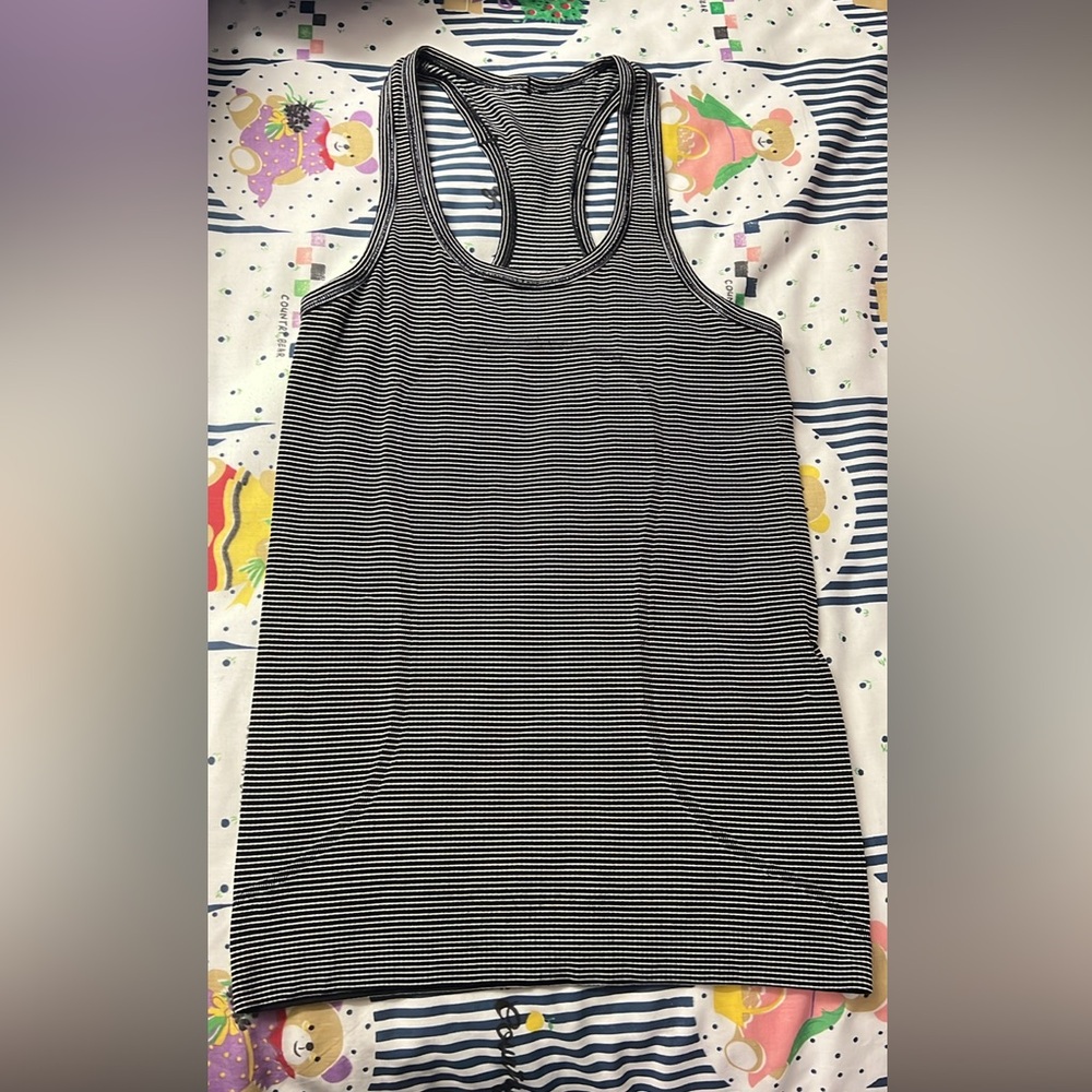 Lululemon black and white striped racerback tank top